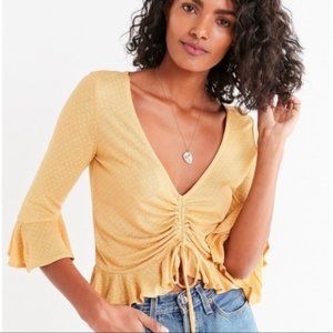 UO Yellow and white polka dot crop top